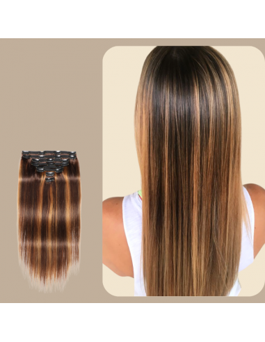 Kit de extensiones con clip rubio recto castaño medio 120 gr Venez acheter