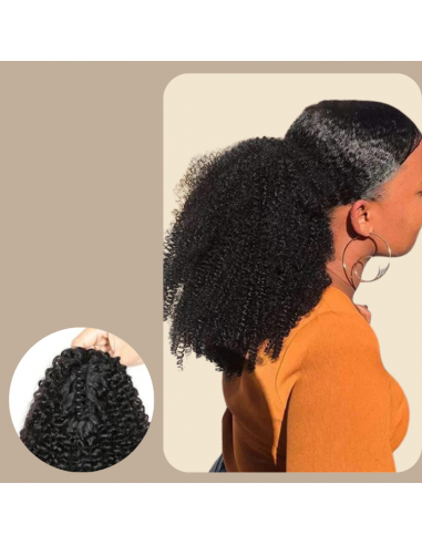 Coleta Castaño Oscuro con Clip Natural Pelo Remy Afro Rizado livraison et retour toujours gratuits