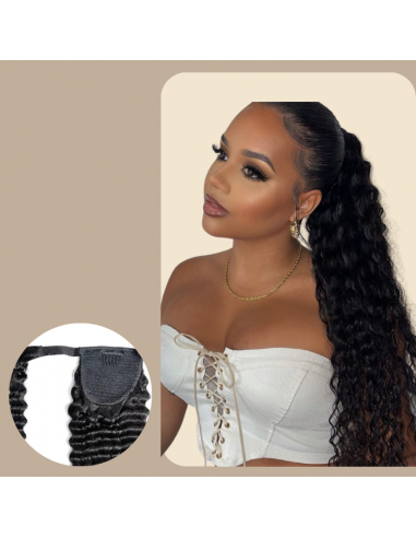 Rabo de cavalo castanho escuro Magic Ribbon Cabelo Remy Deep Wave en ligne des produits 