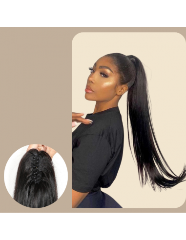 Pferdeschwanz Ponytail Dunkelbraun mit Pinzette Natur Remy Hair Straight de France