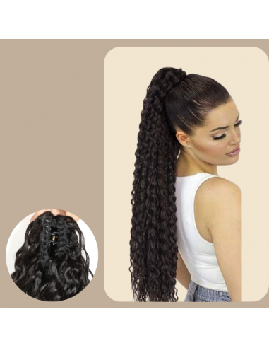 Pferdeschwanz Ponytail Dunkelbraun mit Pinzette Natur Remy Hair Deep Wave de pas cher