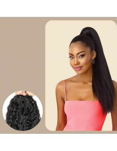 Rabo de cavalo castanho-escuro natural com mola para cabelo liso crespo pas cher