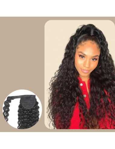 Rabo de cavalo castanho escuro Magic Ribbon Cabelo Remy Water Wave à prix réduit toute l'année