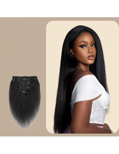 Kit de extensiones con clip Kinky Straight Black 120g le des métaux précieux